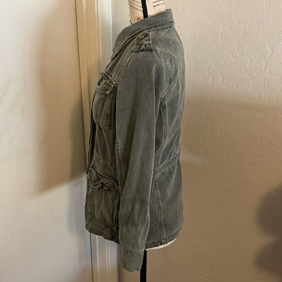 Sundry Green Distressed Military Utility Pockets Jacket Casual Military Boho - Picture 3 of 10